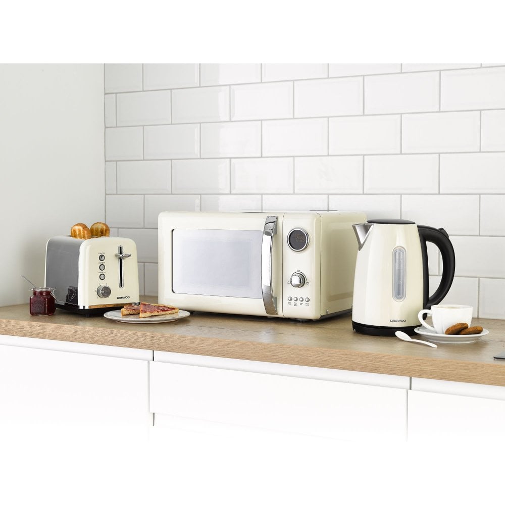 cream toaster kettle and microwave set