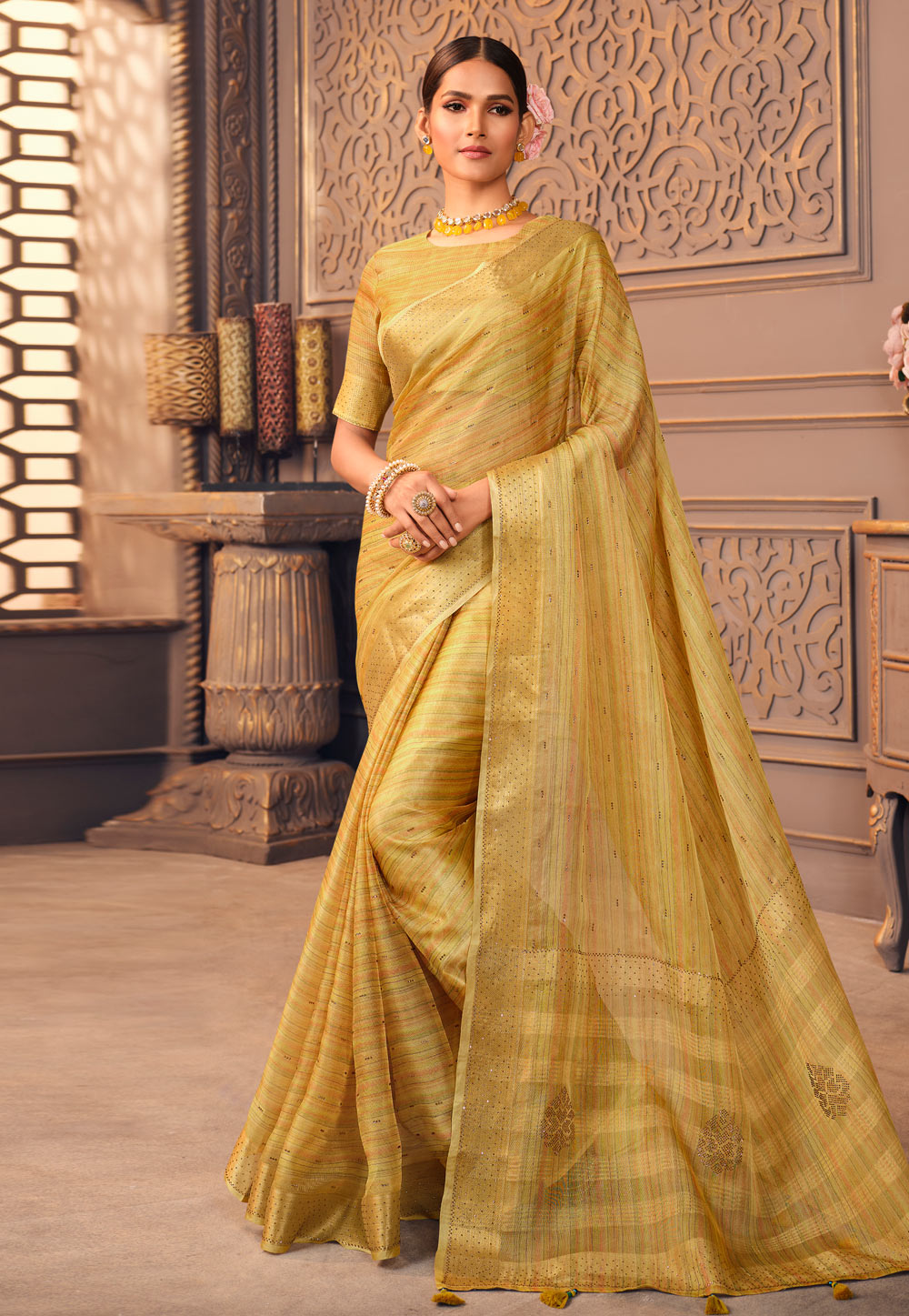 gold colour saree blouse