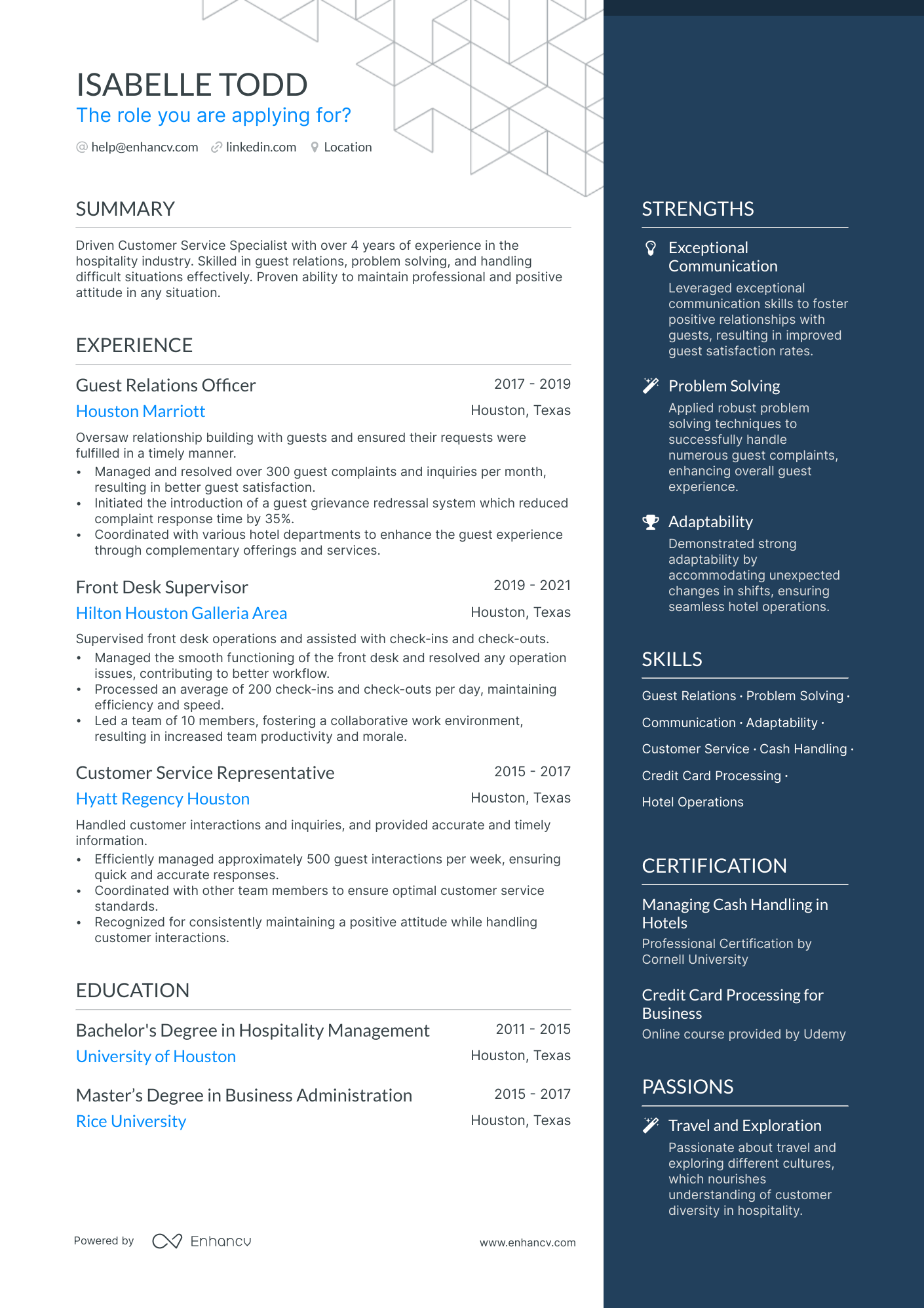 front desk agent resume