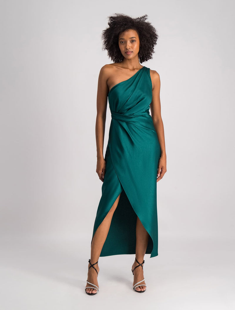 melissa one shoulder satin dress