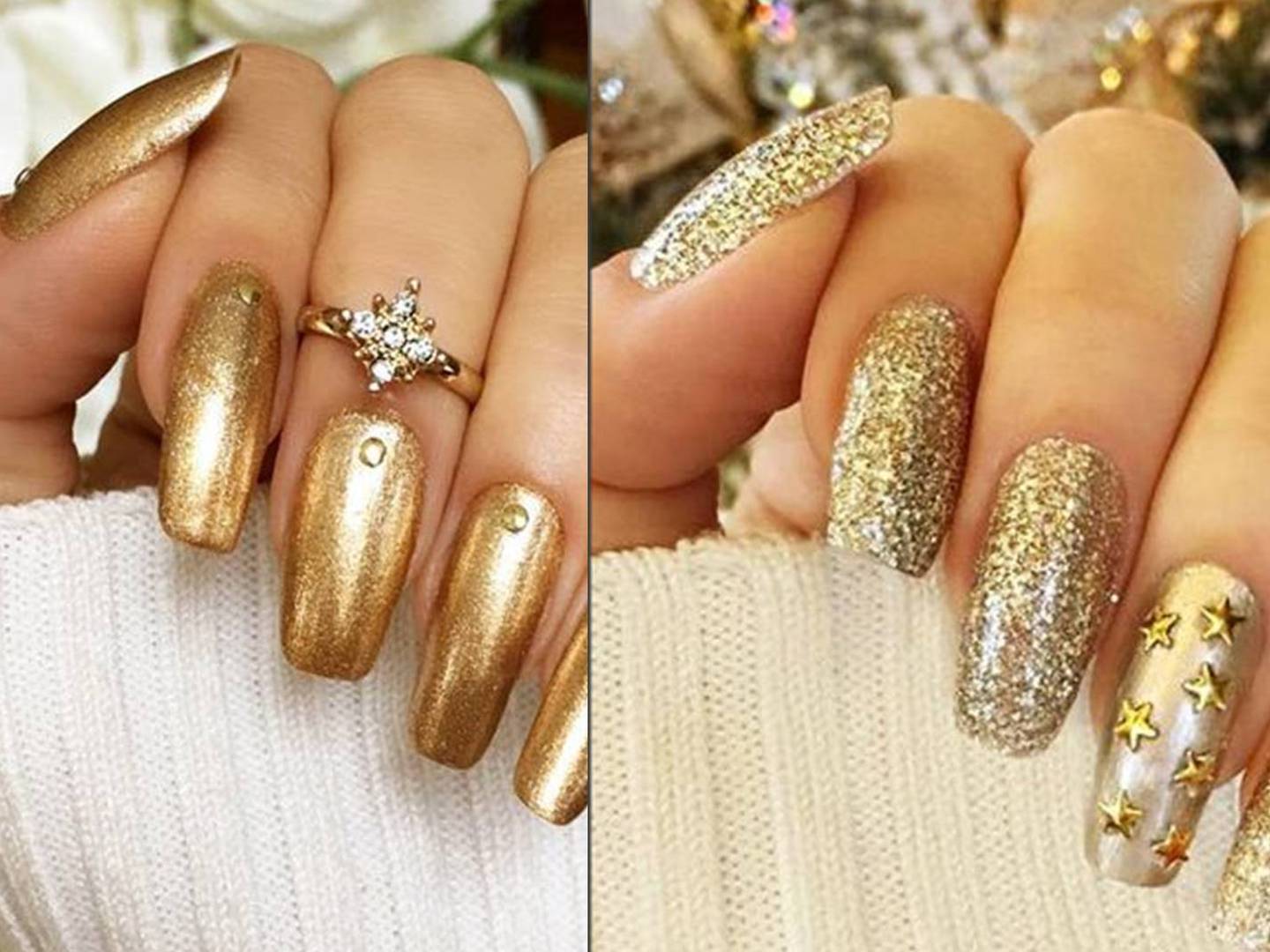 uñas elegantes con dorado