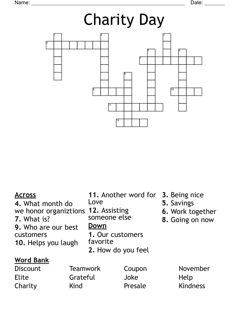 charity event crossword clue