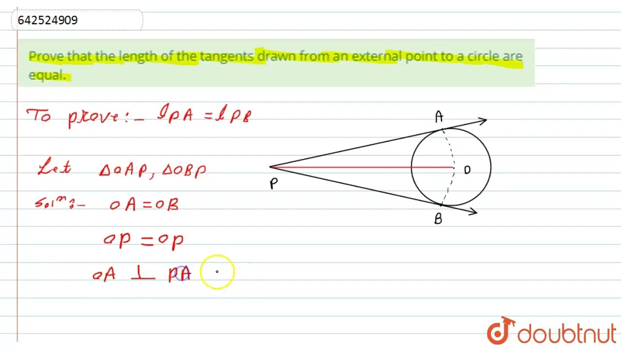 prove that the length of tangents drawn from an external