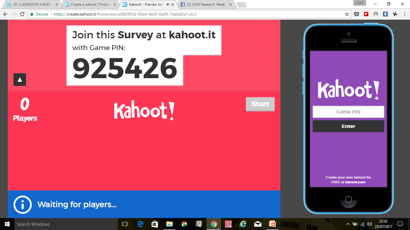 kahoot it pin