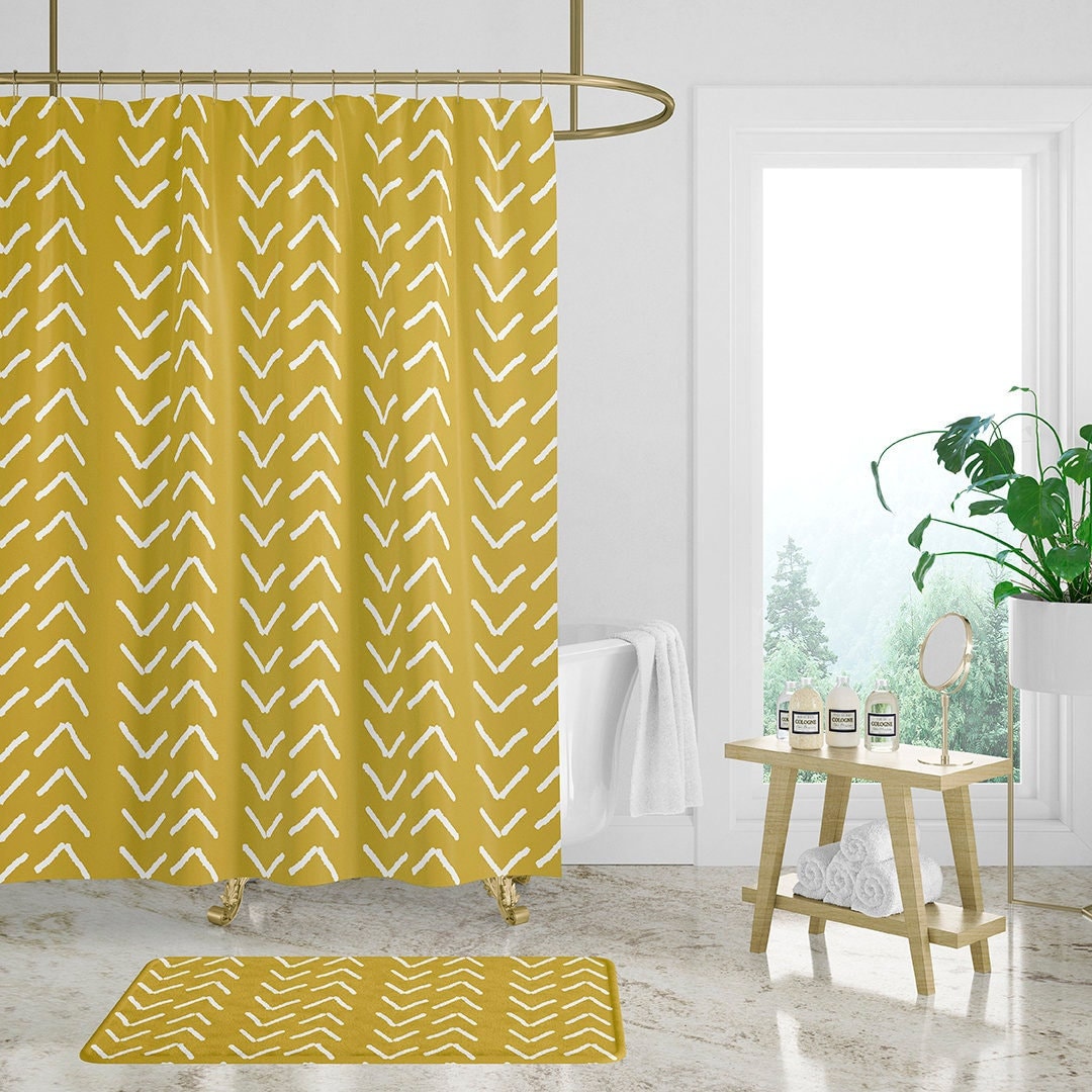 mustard yellow shower curtain