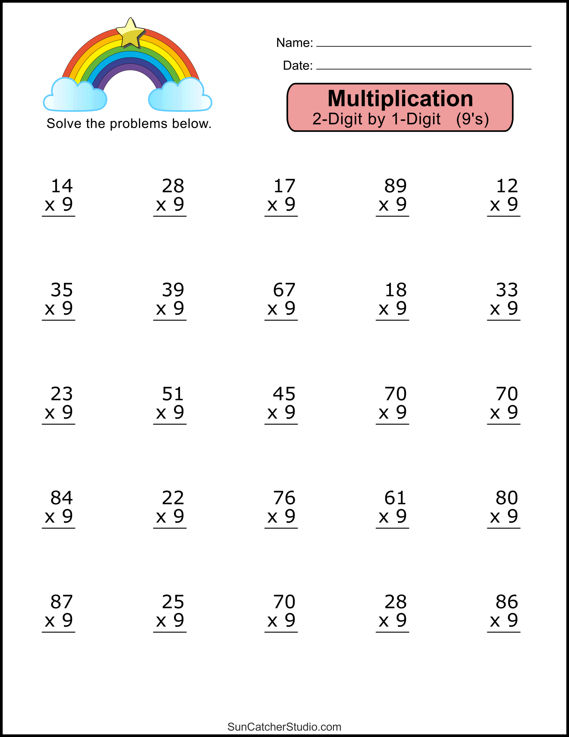 2 digit by 1 digit multiplication worksheets