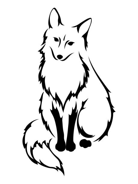 fox clipart black and white