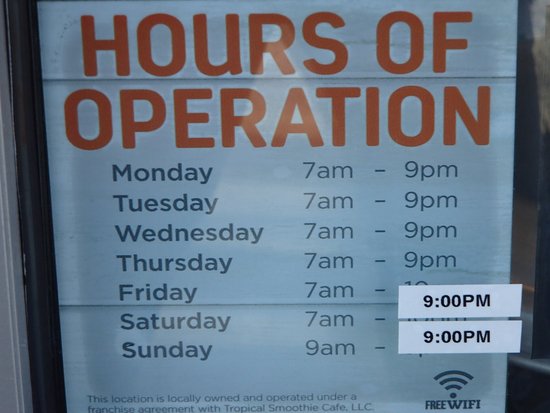 tropical smoothie cafe hours