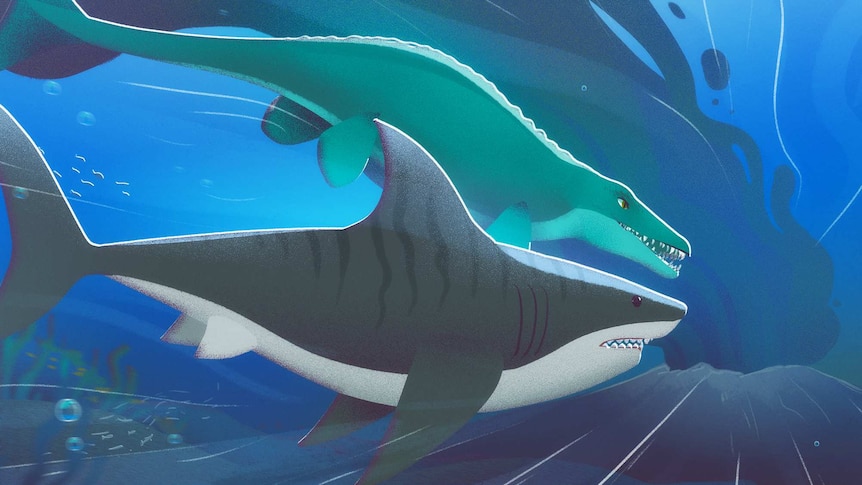 megalodon y mosasaurus