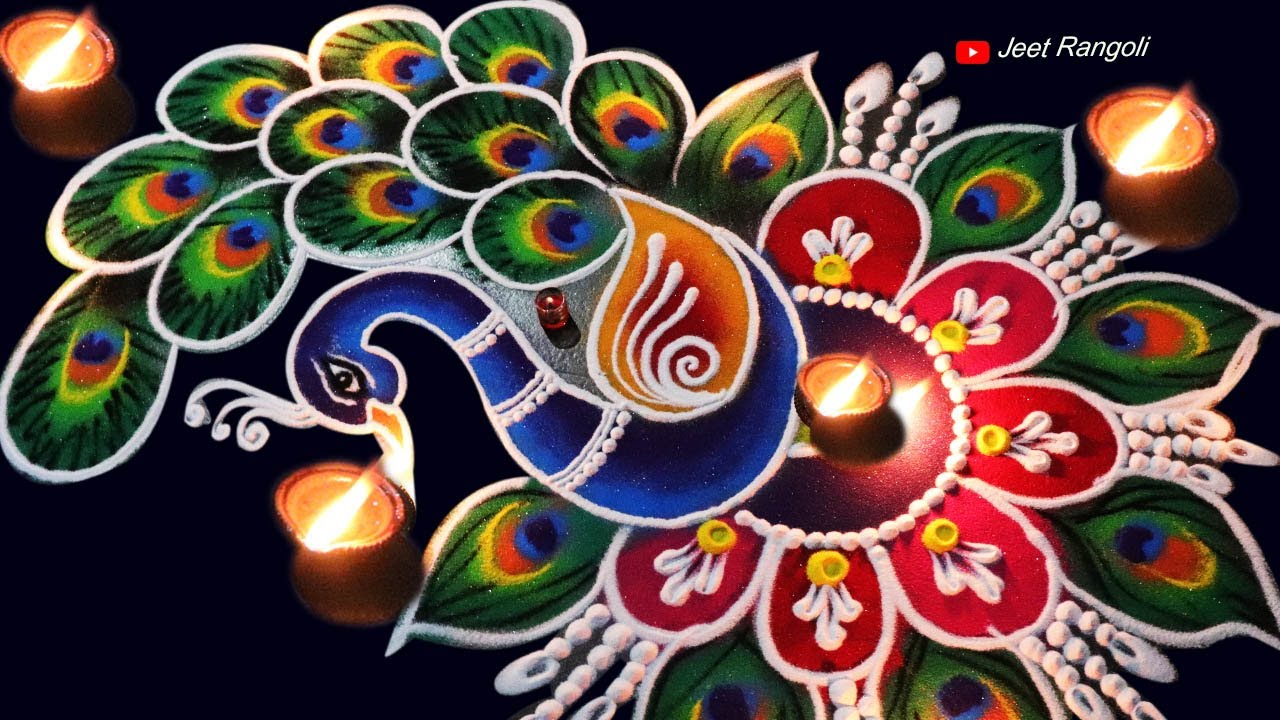 beautiful peacock rangoli designs for diwali