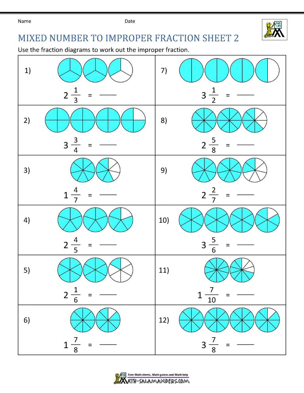 improper fractions to mixed numbers worksheet