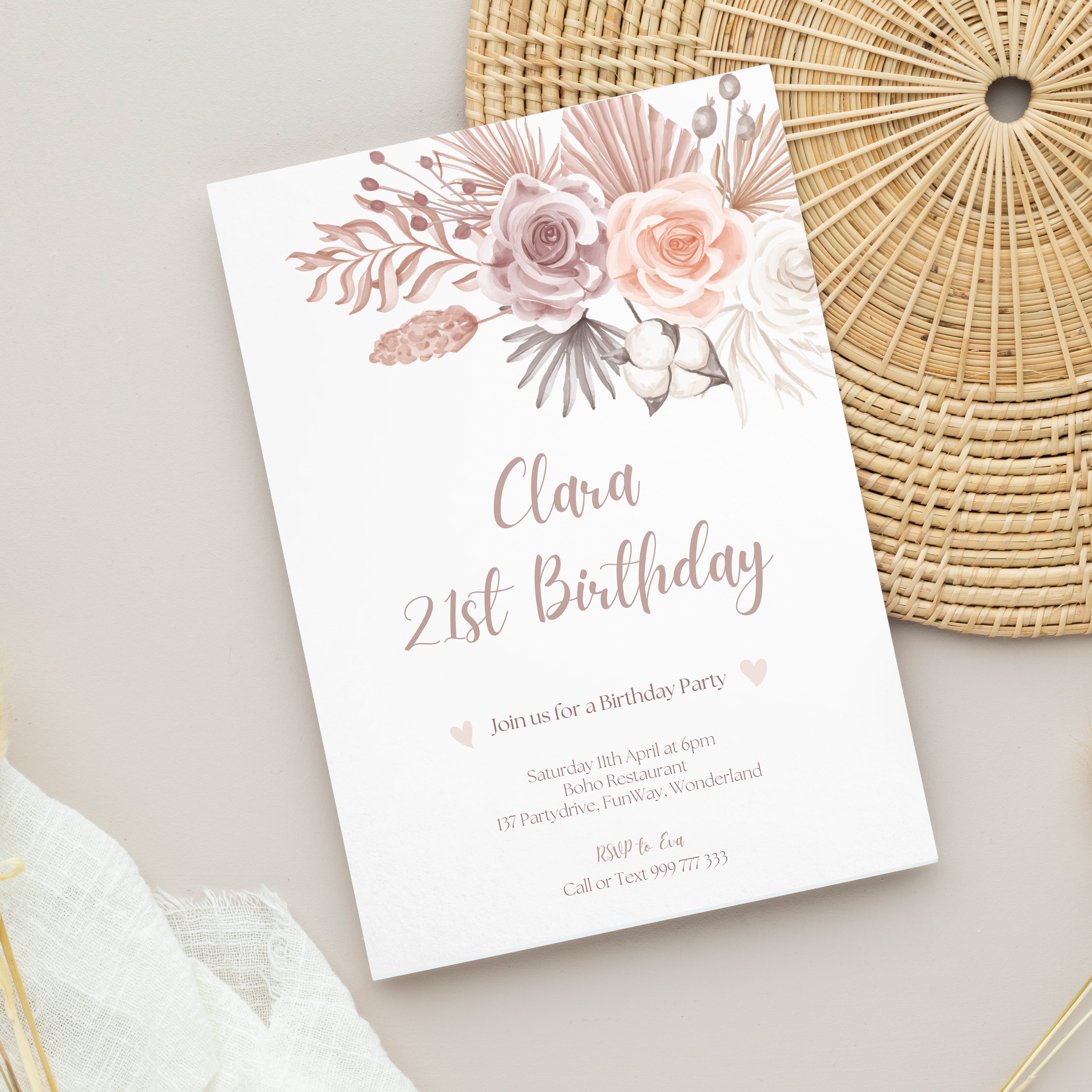 bohemian birthday invitation