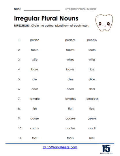 irregular plural nouns worksheet