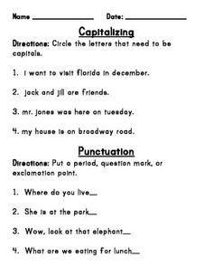 correct punctuation and capitalization worksheets