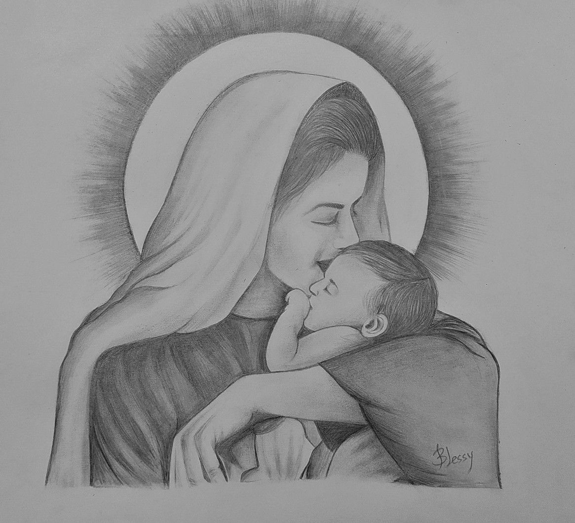 pencil mary mother of jesus drawing