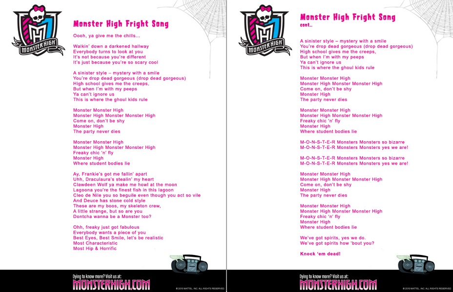 canciones de monster high en inglés