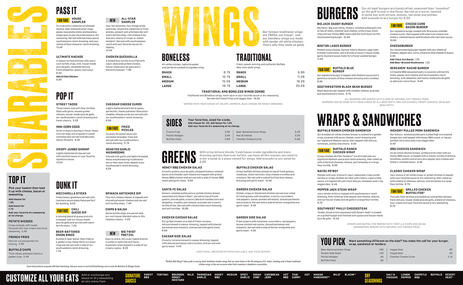 buffalo wild wings menu prices