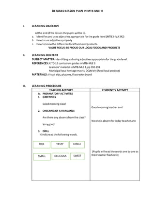 detailed lesson plan in mtb grade 3