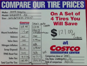 costco tire prices