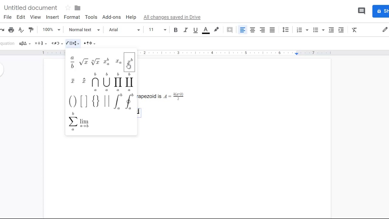 how to write math equations in google docs