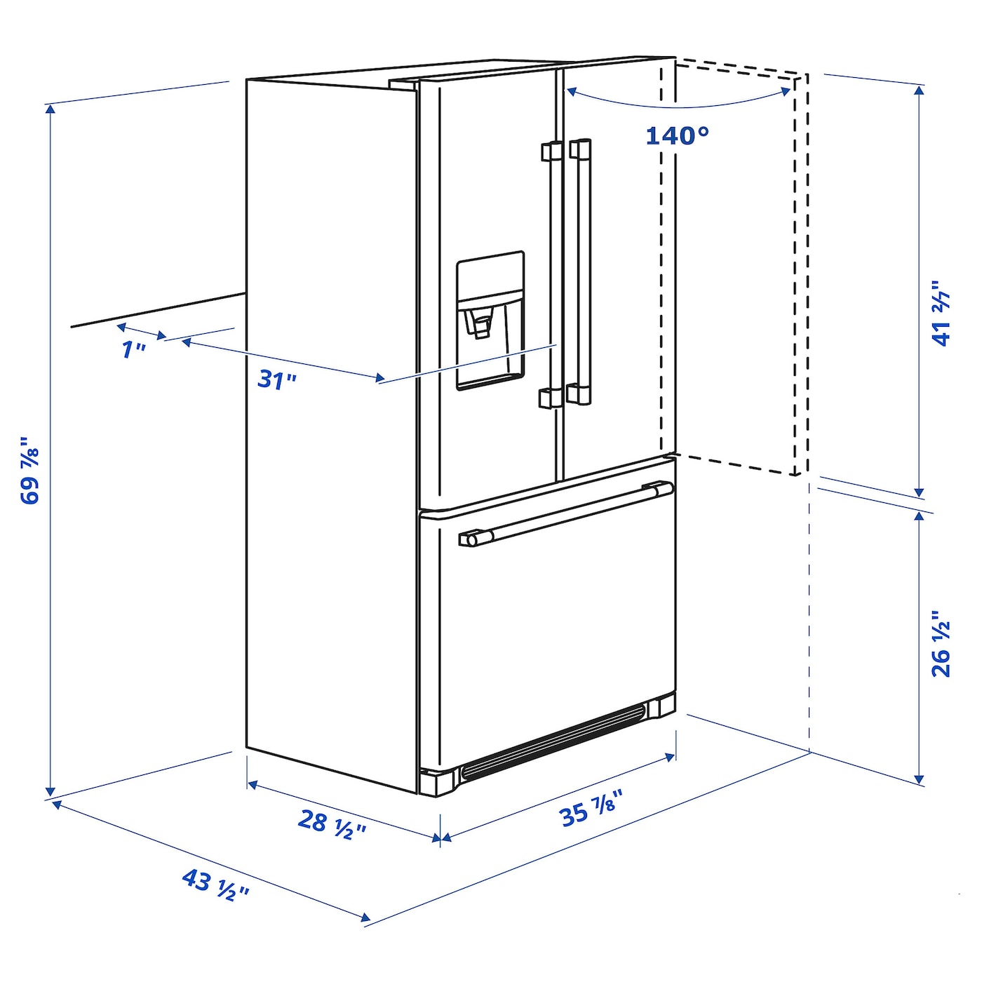 double door refrigerator height