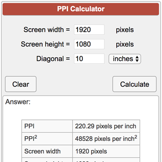 ppi pixel density calculator