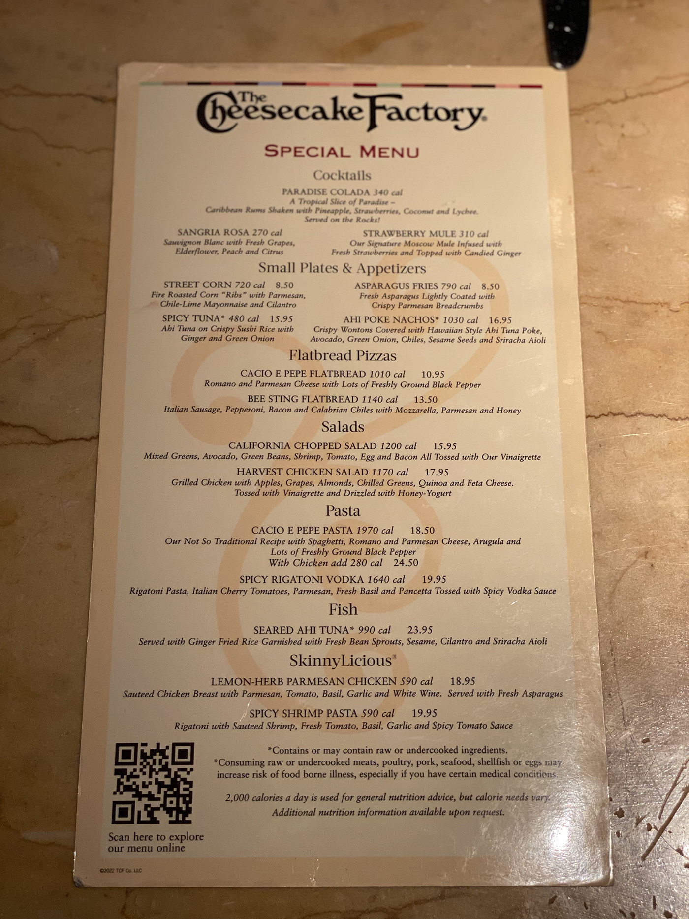 cheesecake factory menu