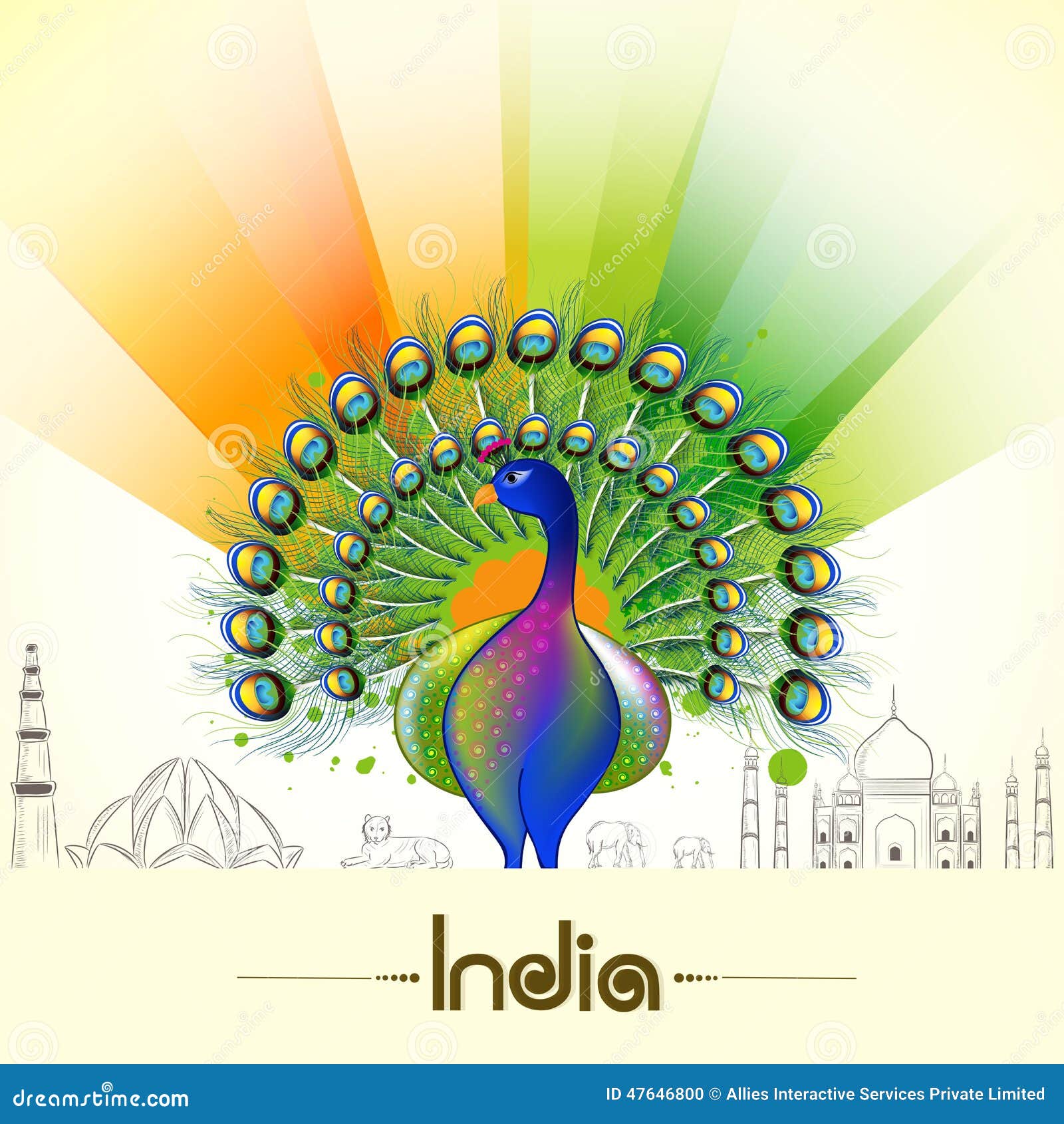 republic day drawing peacock