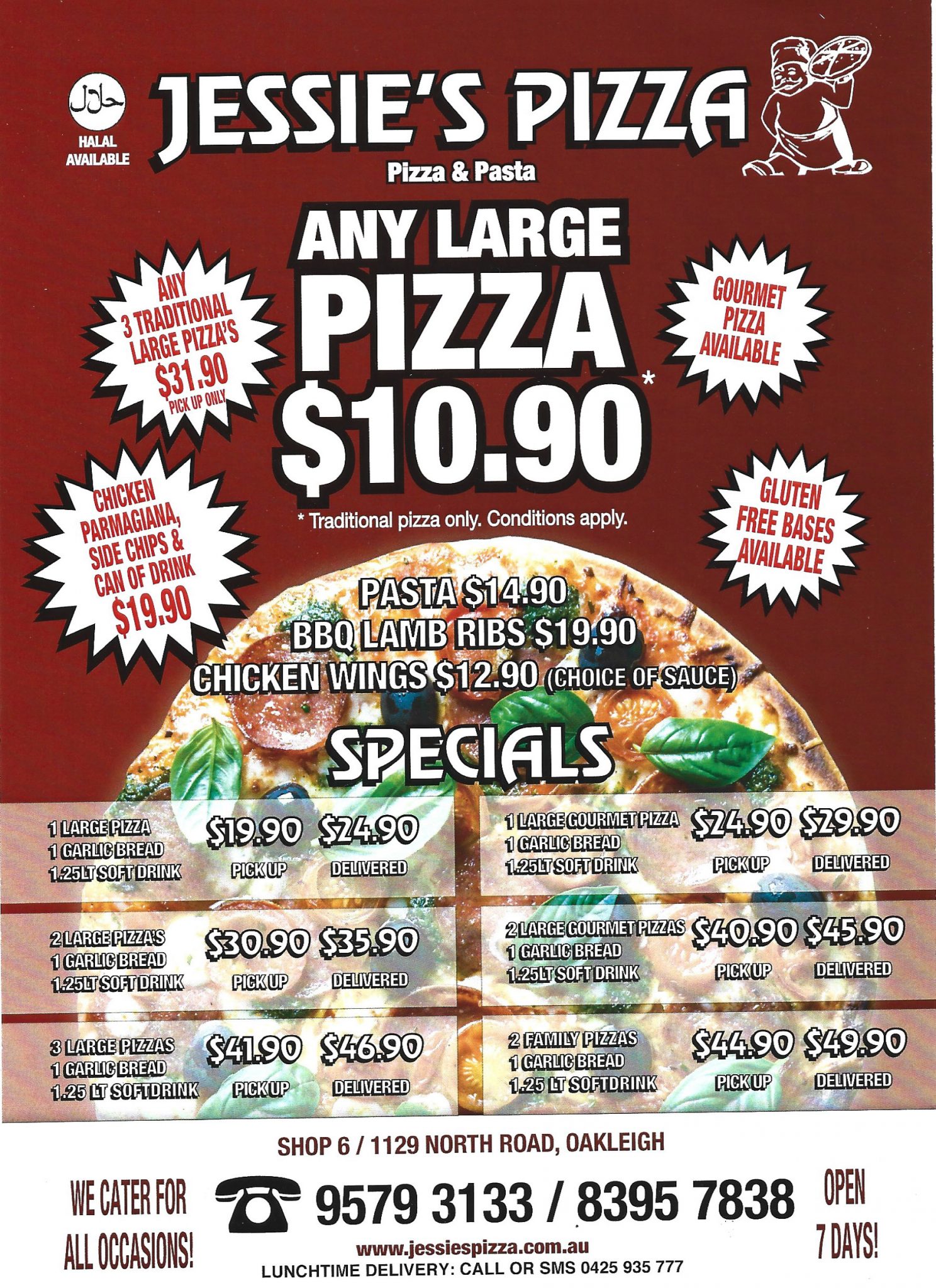 jesses pizza menu