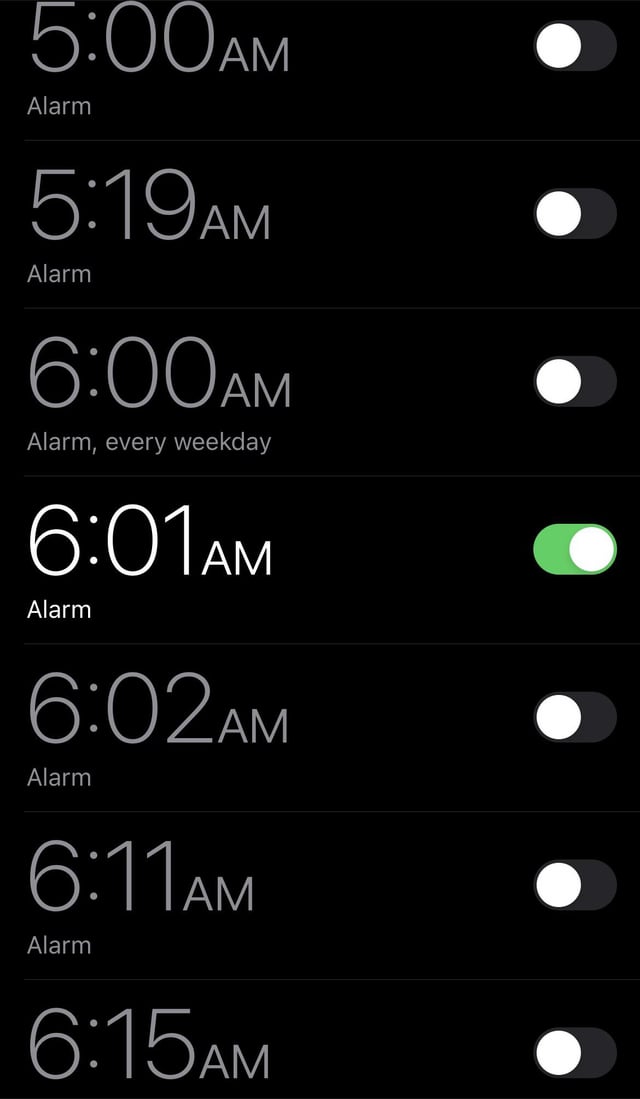 set alarm for 6 a.m.