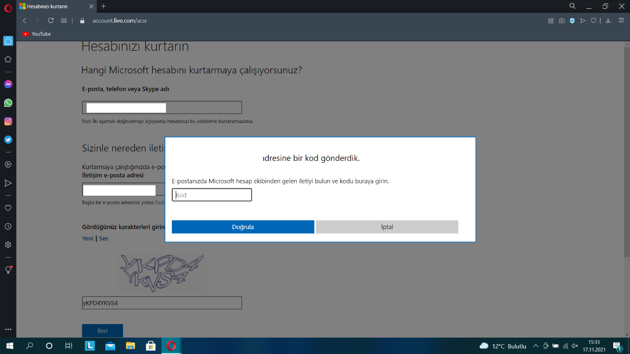 hotmail güvenlik sorumu unuttum