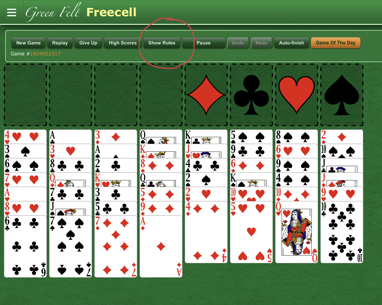 green felt freecell solitaire