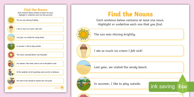 find the nouns worksheet