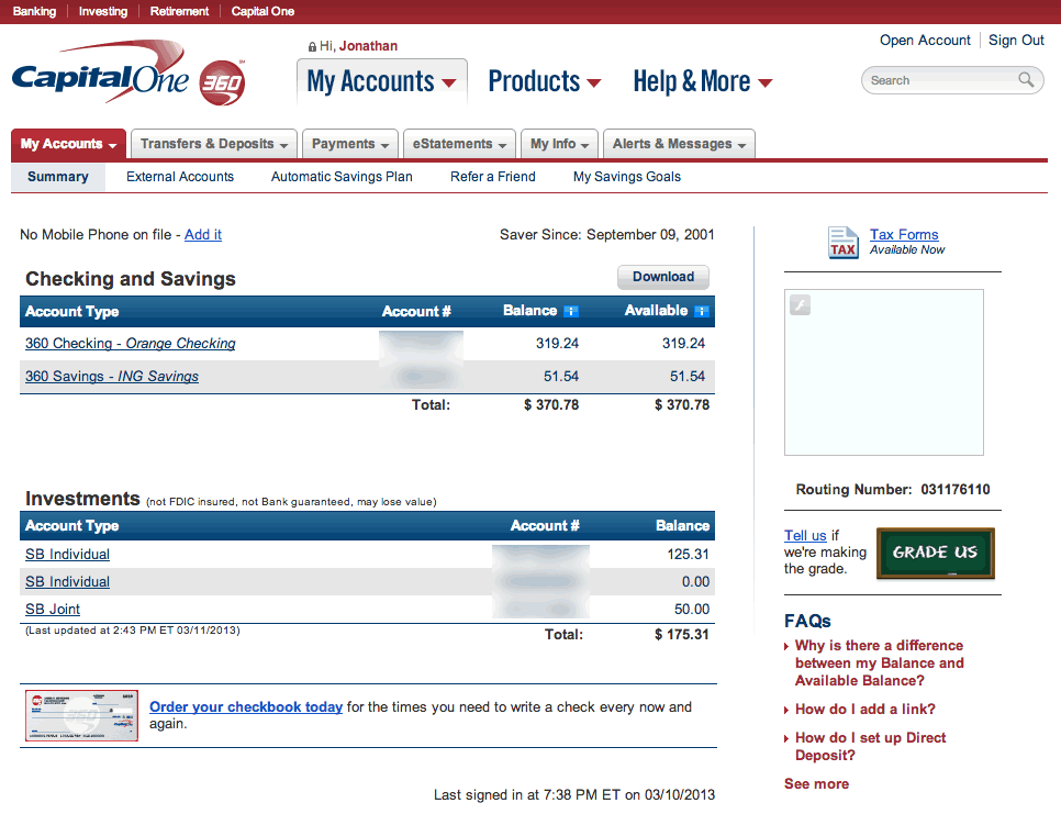 capital one checking account fees