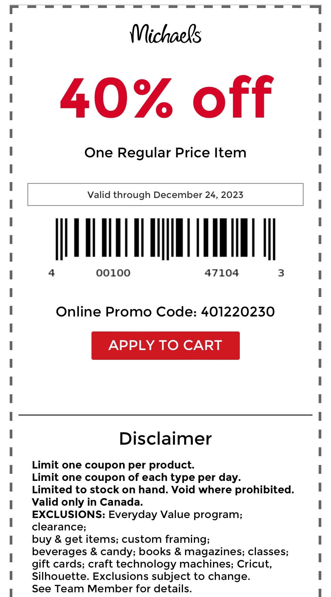 michaels 40 coupon code