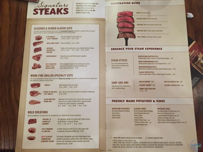 outback steakhouse restaurant menu