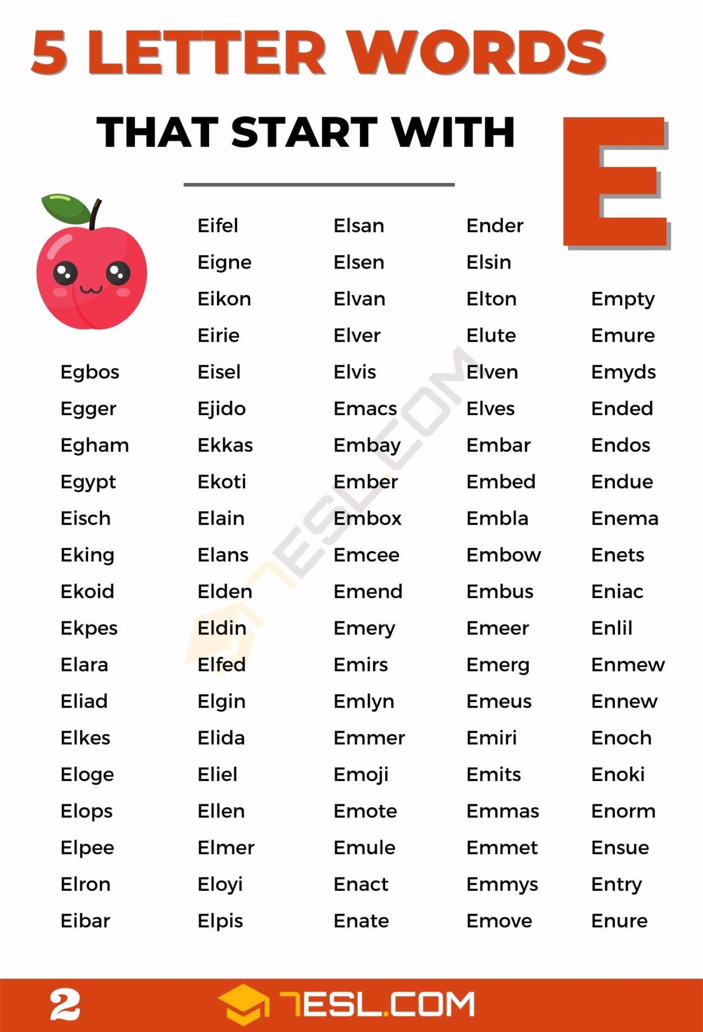 5 letter words that start with e