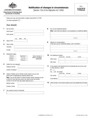 1022 notification of changes in circumstances