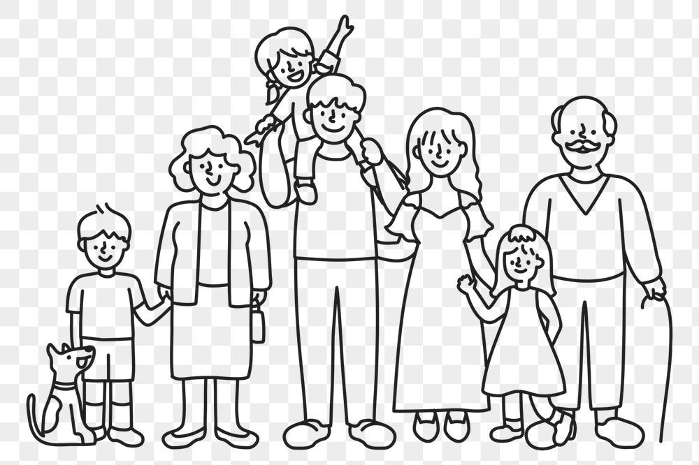 big family clipart black and white