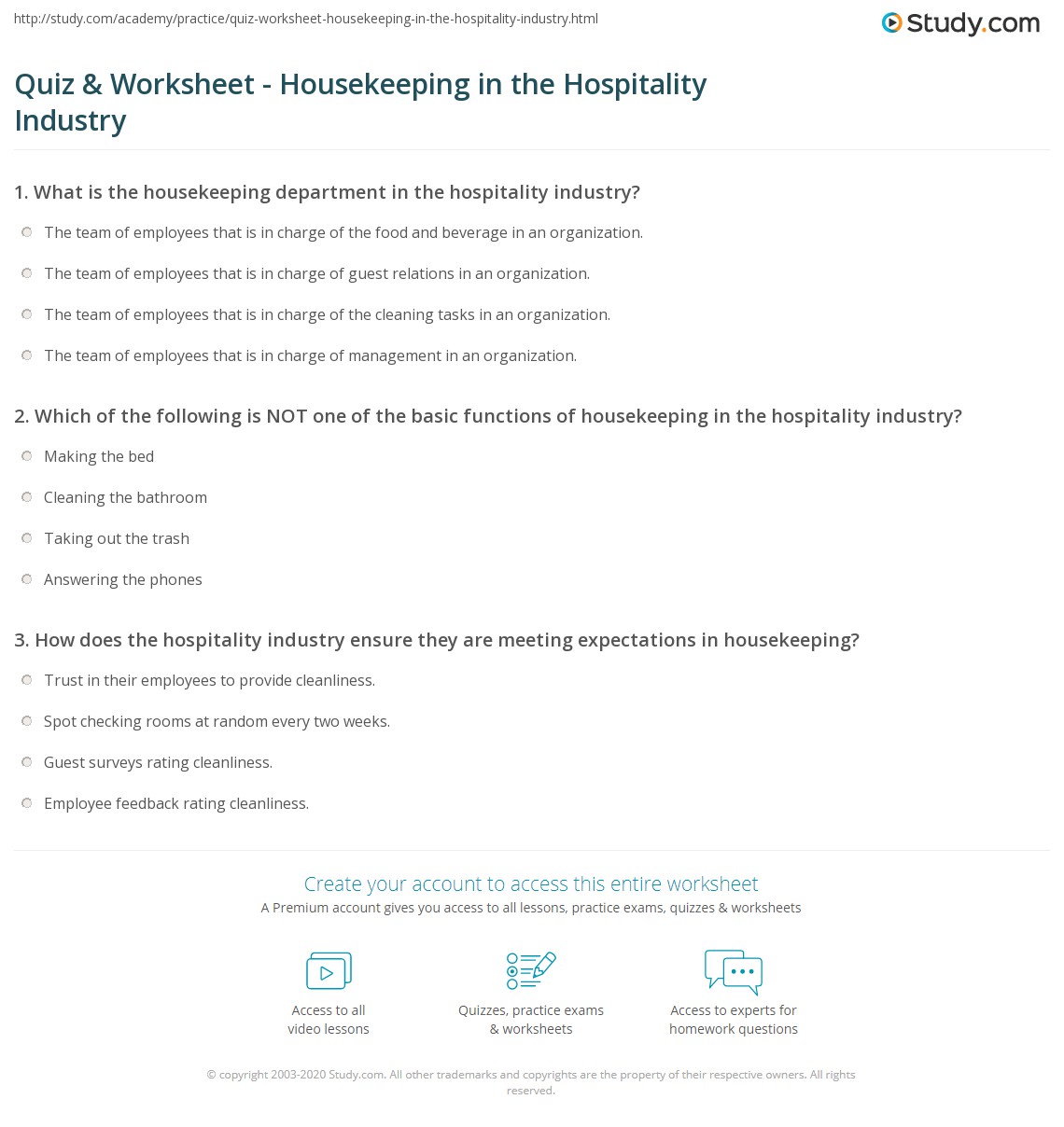 housekeeping quiz questions and answers