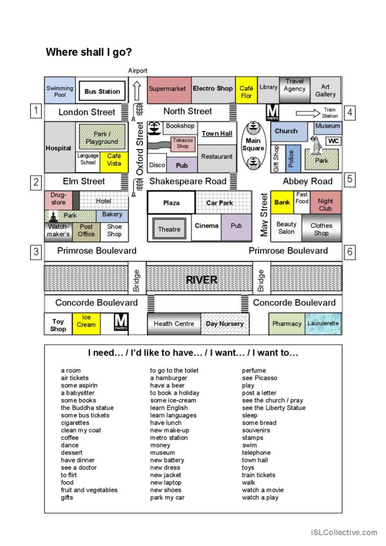 giving directions map worksheet