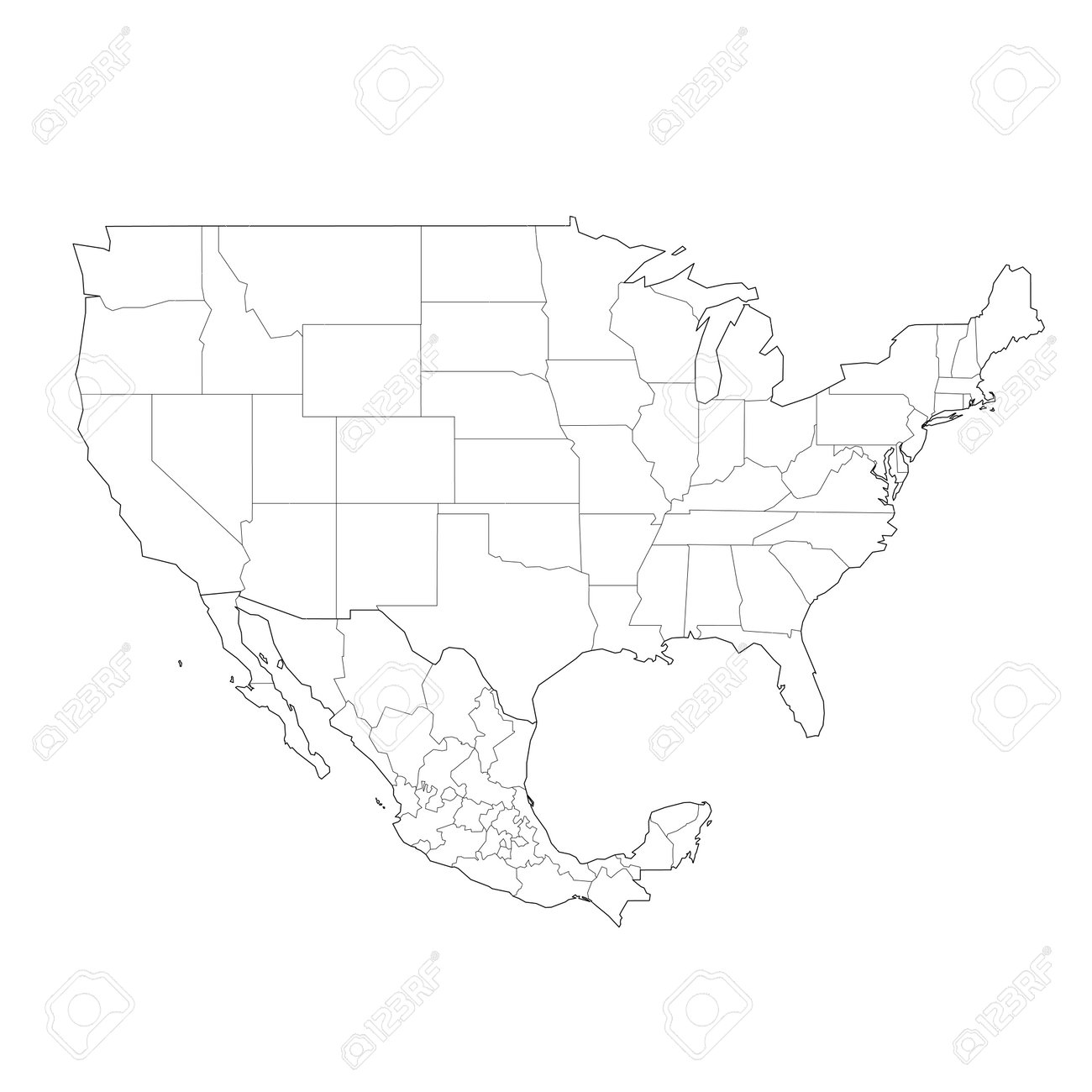 mapa de mexico y estados unidos blanco y negro