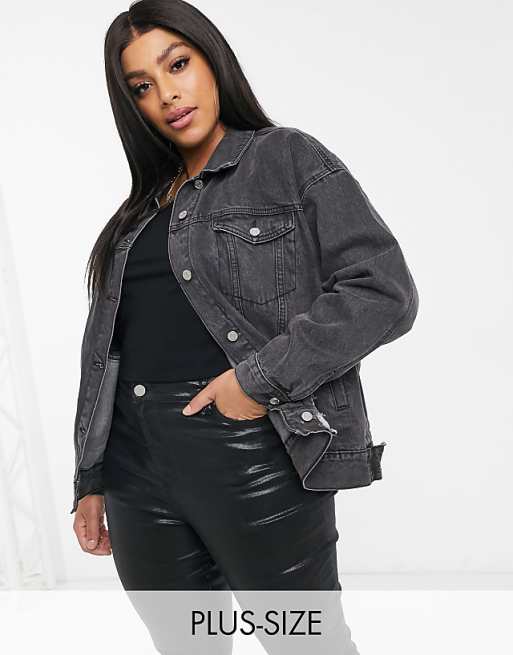 plus size black denim jacket