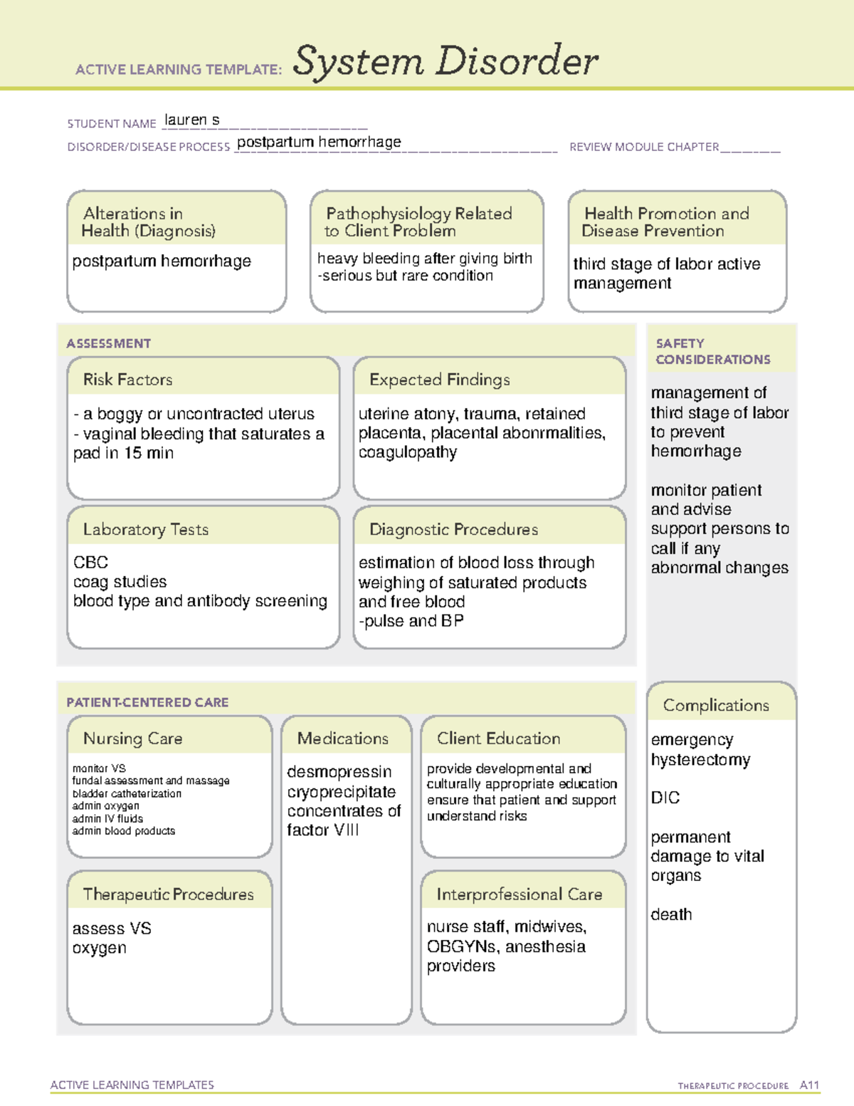 postpartum hemorrhage ati