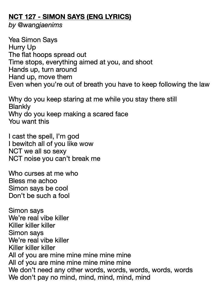 simon says english lyrics