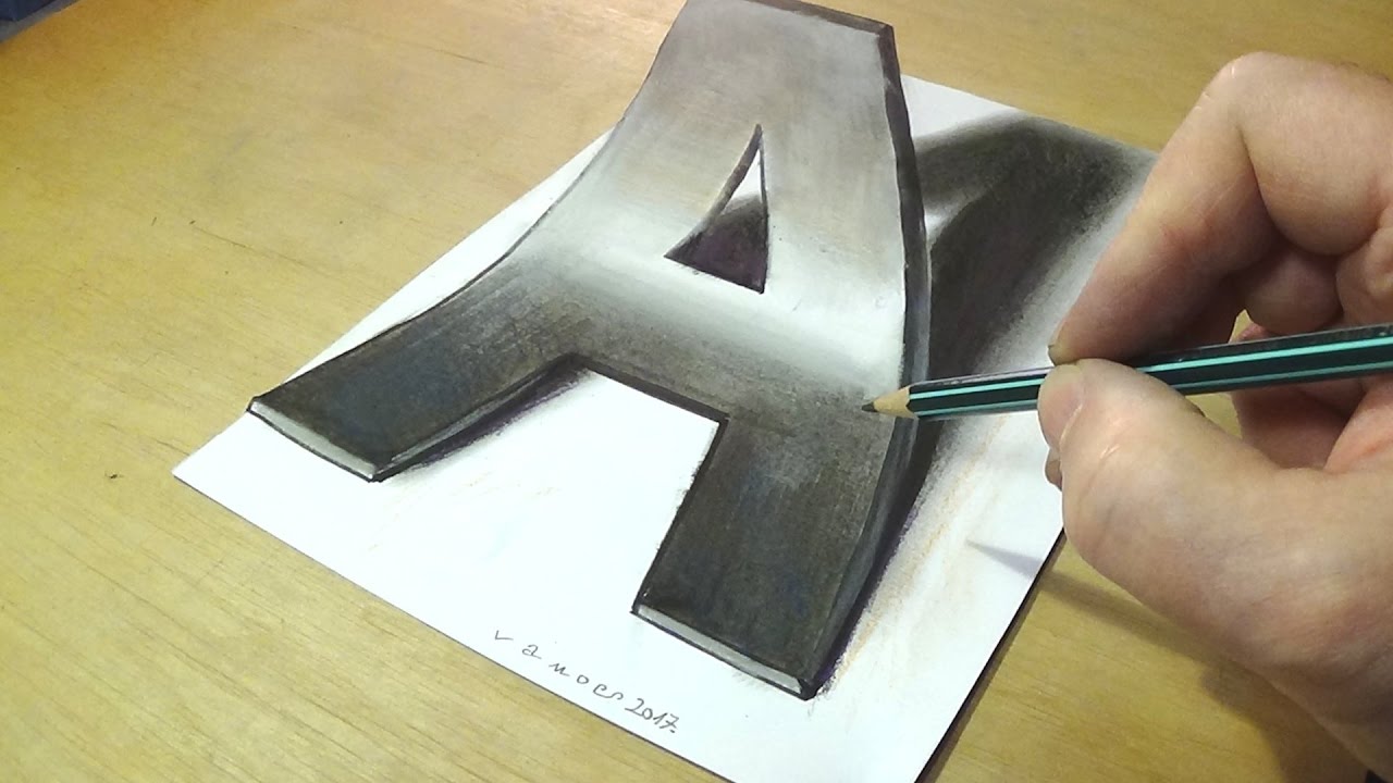 how to draw letter a in 3d