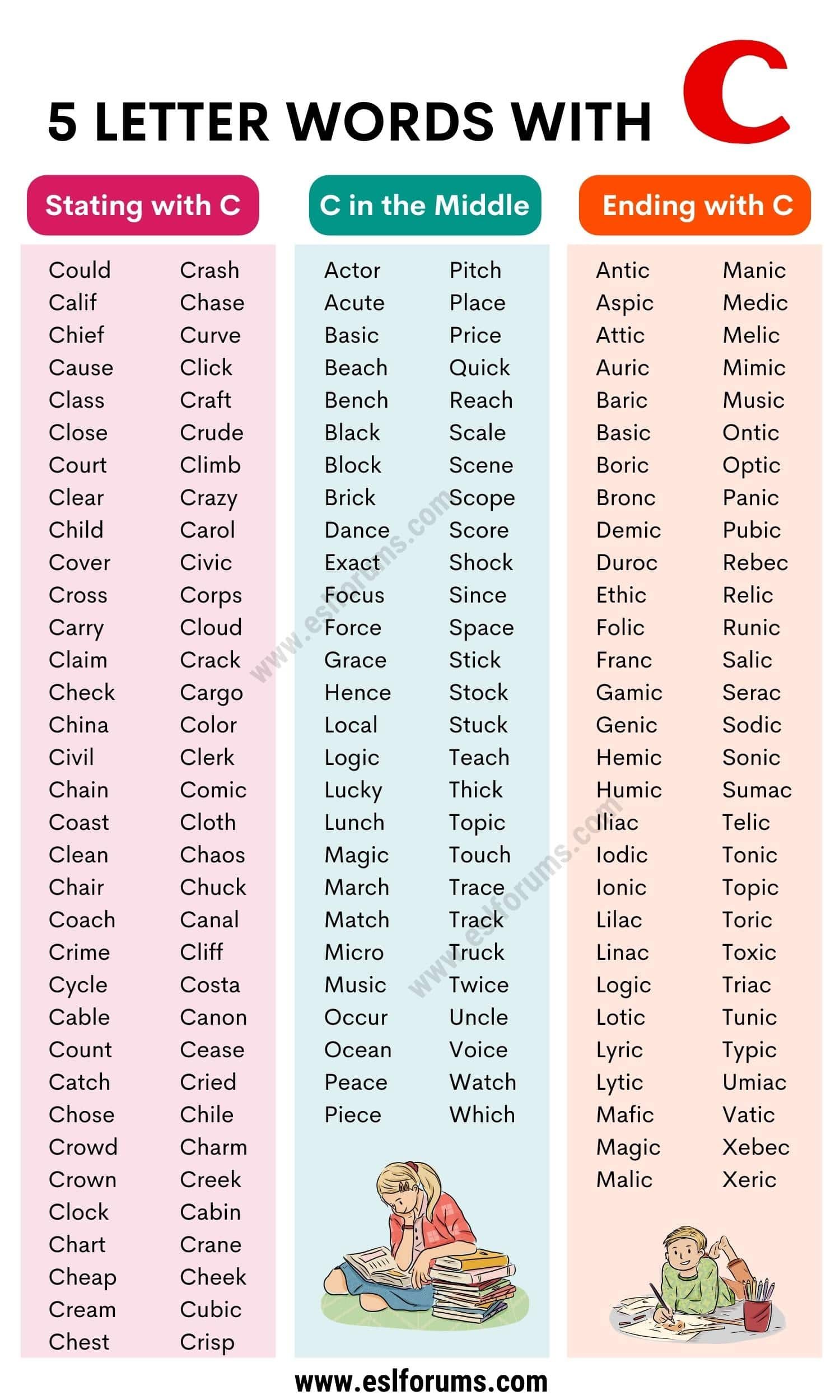 five letter words that end in c