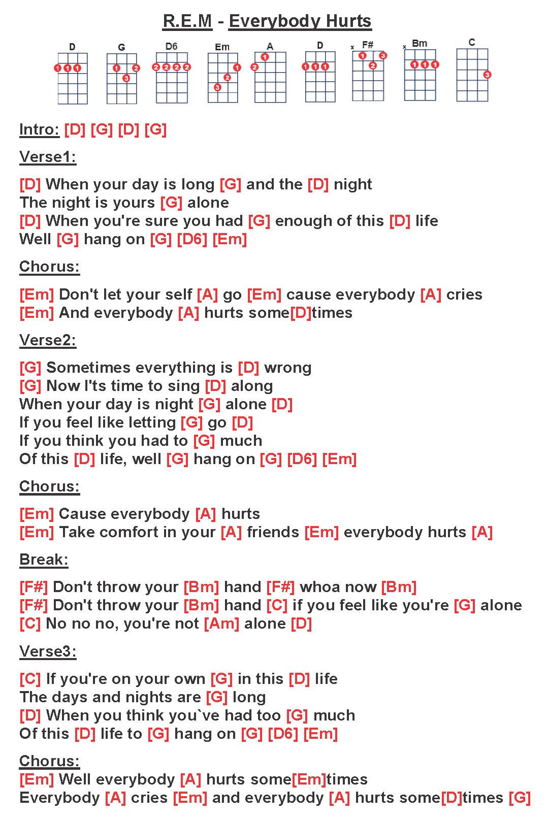 rem everybody hurts chords