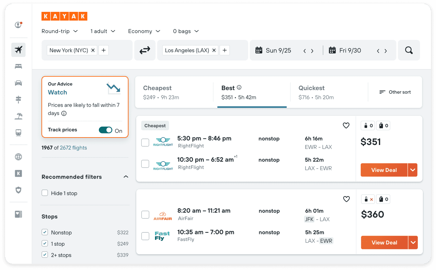 kayak flights search