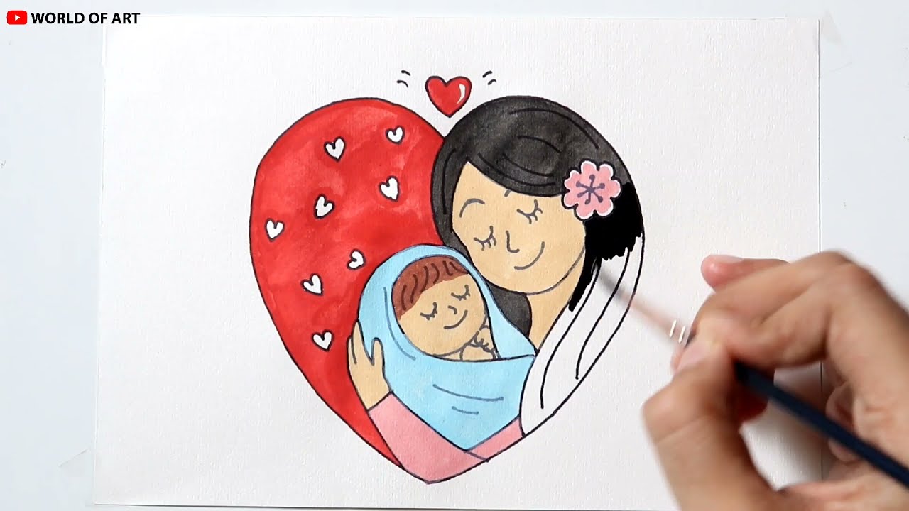 mom and baby drawing easy